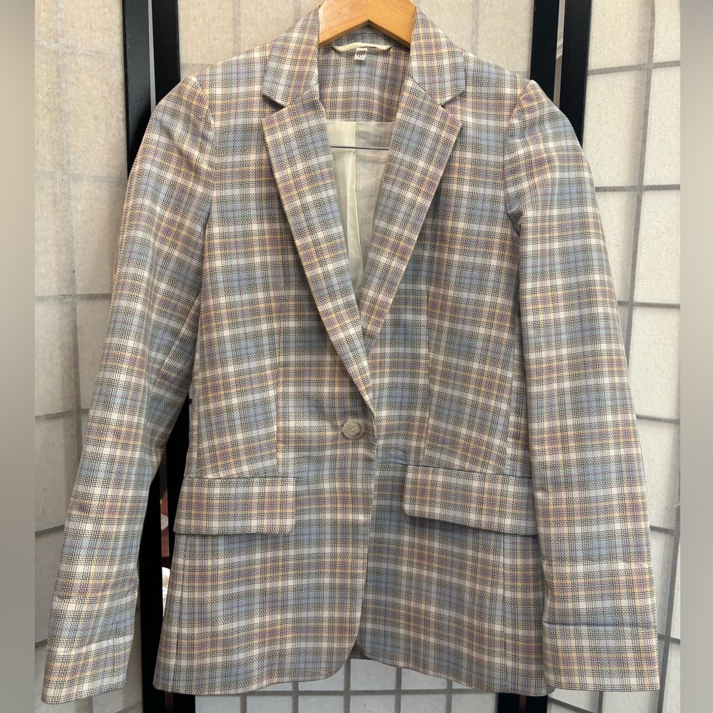 COS Structured Tailoring Plaid Pastels Cotton Blazer, Made in Romania